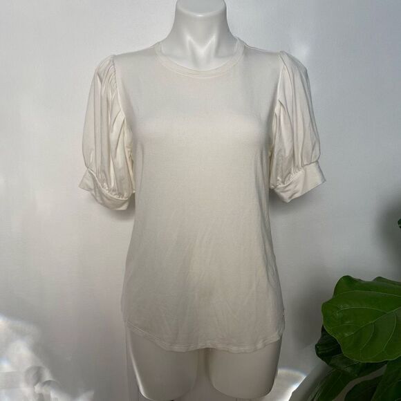 T Tahari Puff Ballon Sleeve Basic White Tee - Picture 9 of 9